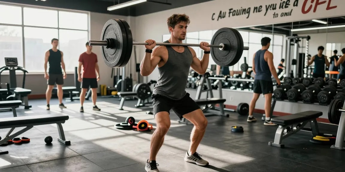 Anabolika kaufen für Muskelaufbau in modernem Fitnessstudio mit Bodybuilder beim Training.
