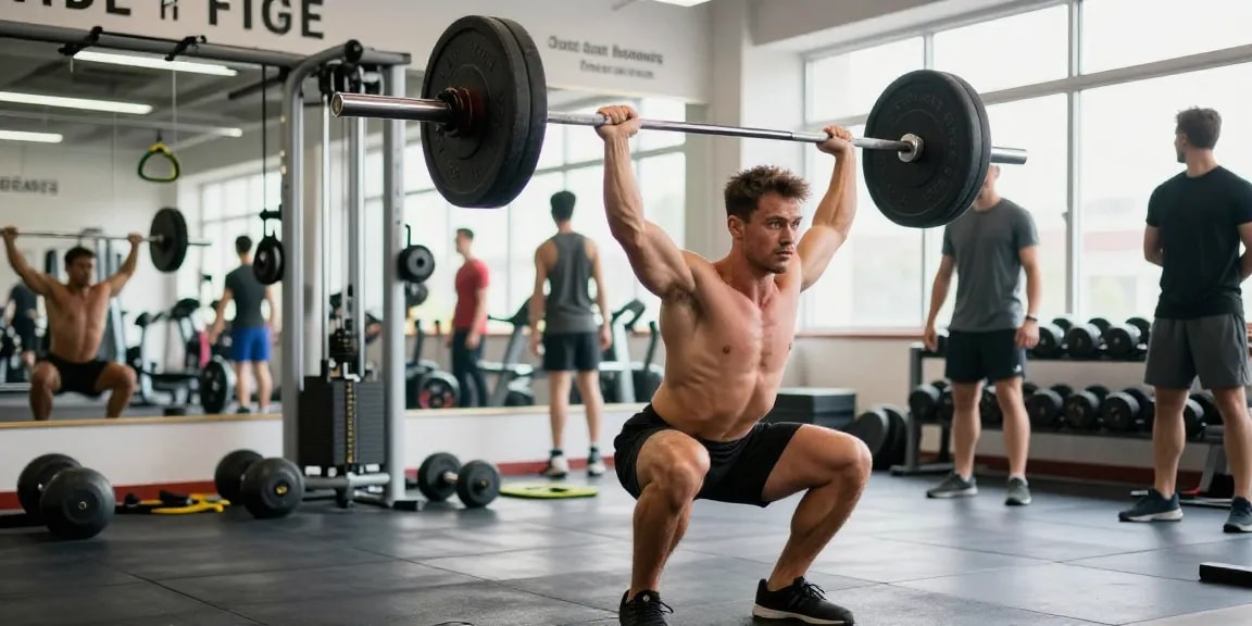 Anabolikashop: Bodybuilder beim intensiven Training im Fitnessstudio, umgeben von Equipment und motivierender Atmosphäre.