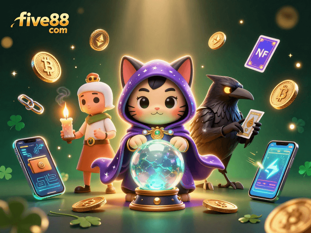 Engage in thrilling gaming with five88 com featuring vibrant characters and crypto elements.