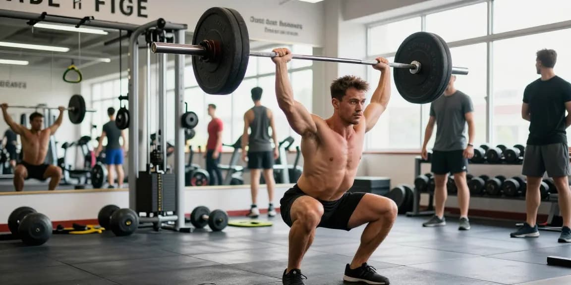 Anabolikashop: Bodybuilder beim intensiven Training im Fitnessstudio, umgeben von Equipment und motivierender Atmosphäre.