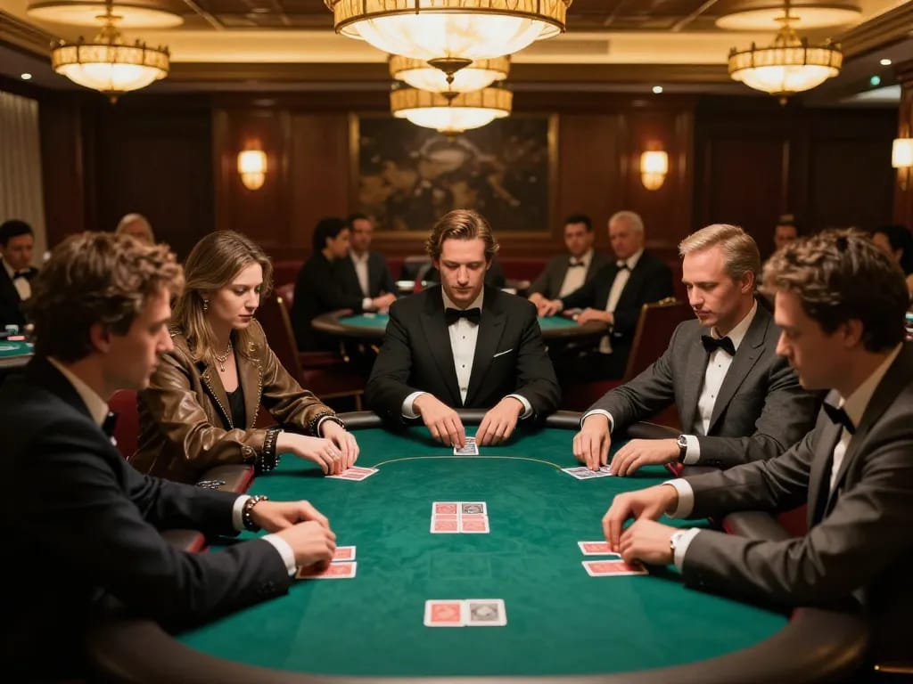 Players engaged in a high-stakes poker game while scanning for Plagiat scannen strategies, showcasing excitement and viewer anticipation