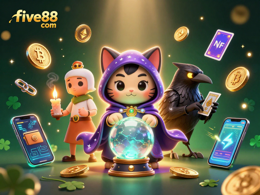 Engage in thrilling gaming with five88 com featuring vibrant characters and crypto elements.