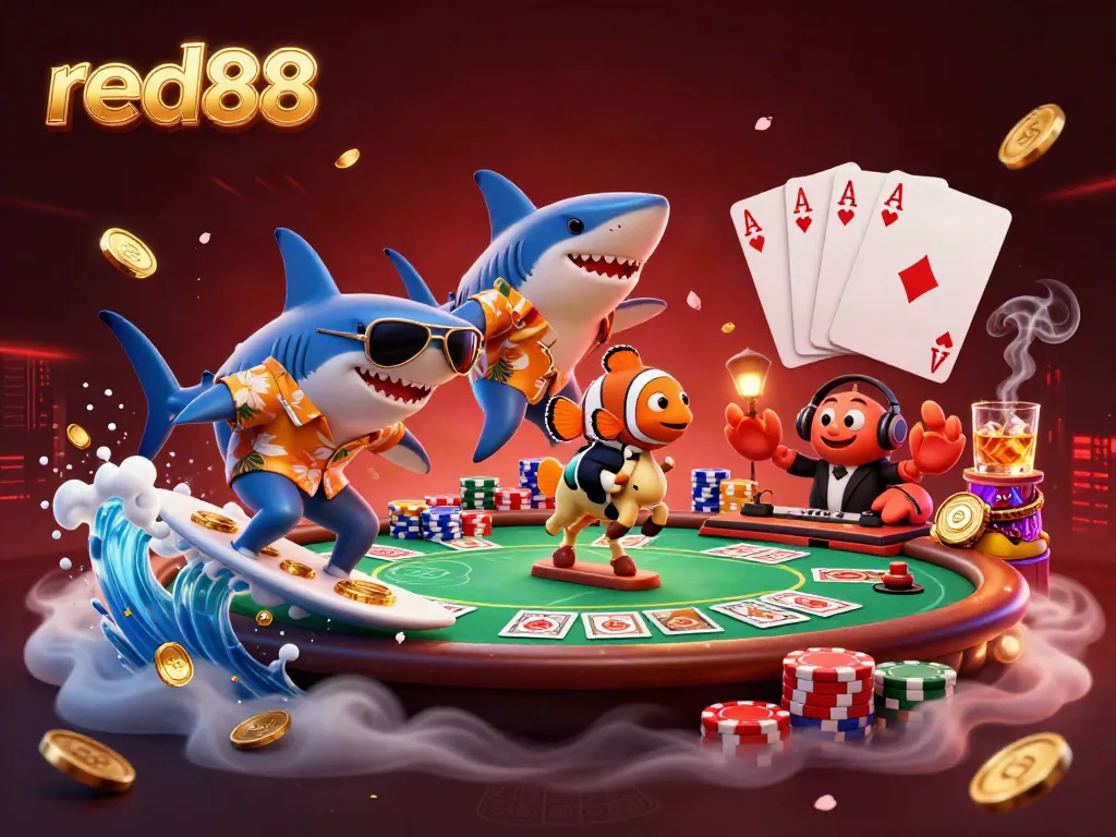 Experience thrilling gameplay with red88 in a vibrant underwater casino scene featuring colorful characters.