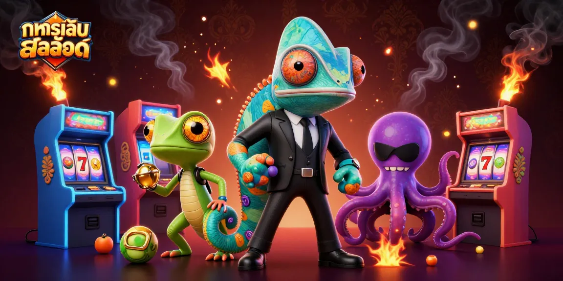 Experience ทดลองเล่นสล็อต with vibrant 3D characters amidst dynamic casino elements in this exciting illustration.