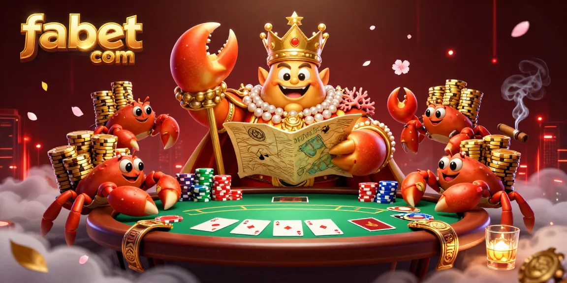 Experience thrilling gameplay at fabet com with a golden crab emperor and poker elements in a vibrant casino scene.