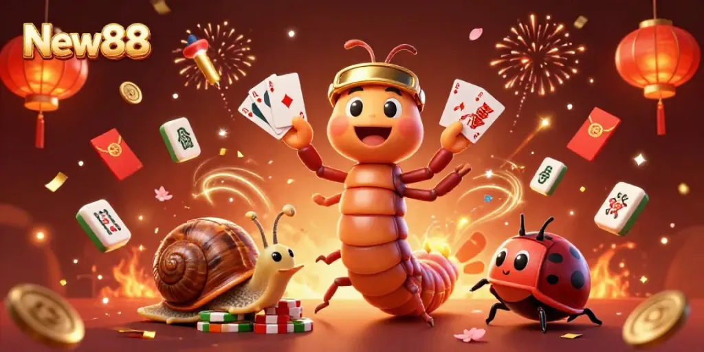 Experience thrilling gameplay at New88 with a colorful 3D casino scene featuring vibrant characters and elements.