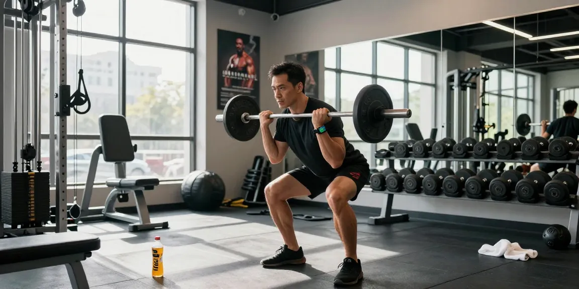 Medi Pharma Steroid Shop: Fitness-Szene in modernem Fitnessstudio mit athletischer Person und Hanteln.