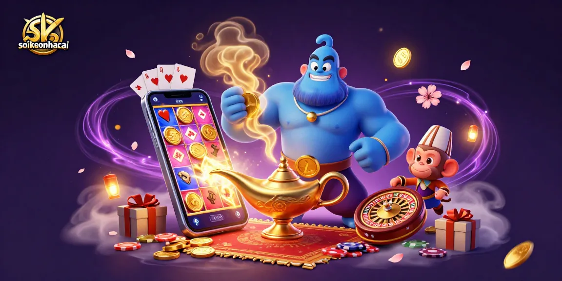Engage with soikeonhacai in a colorful and dynamic casino illustration filled with exciting gaming elements.
