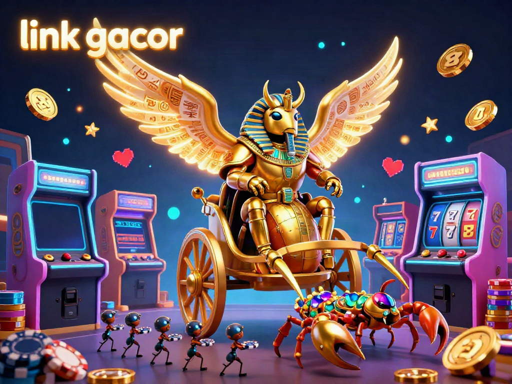 Engage with the vibrant world of link gacor in this ultra-detailed slot jackpot illustration featuring gold, retro elements, and glowing effects.