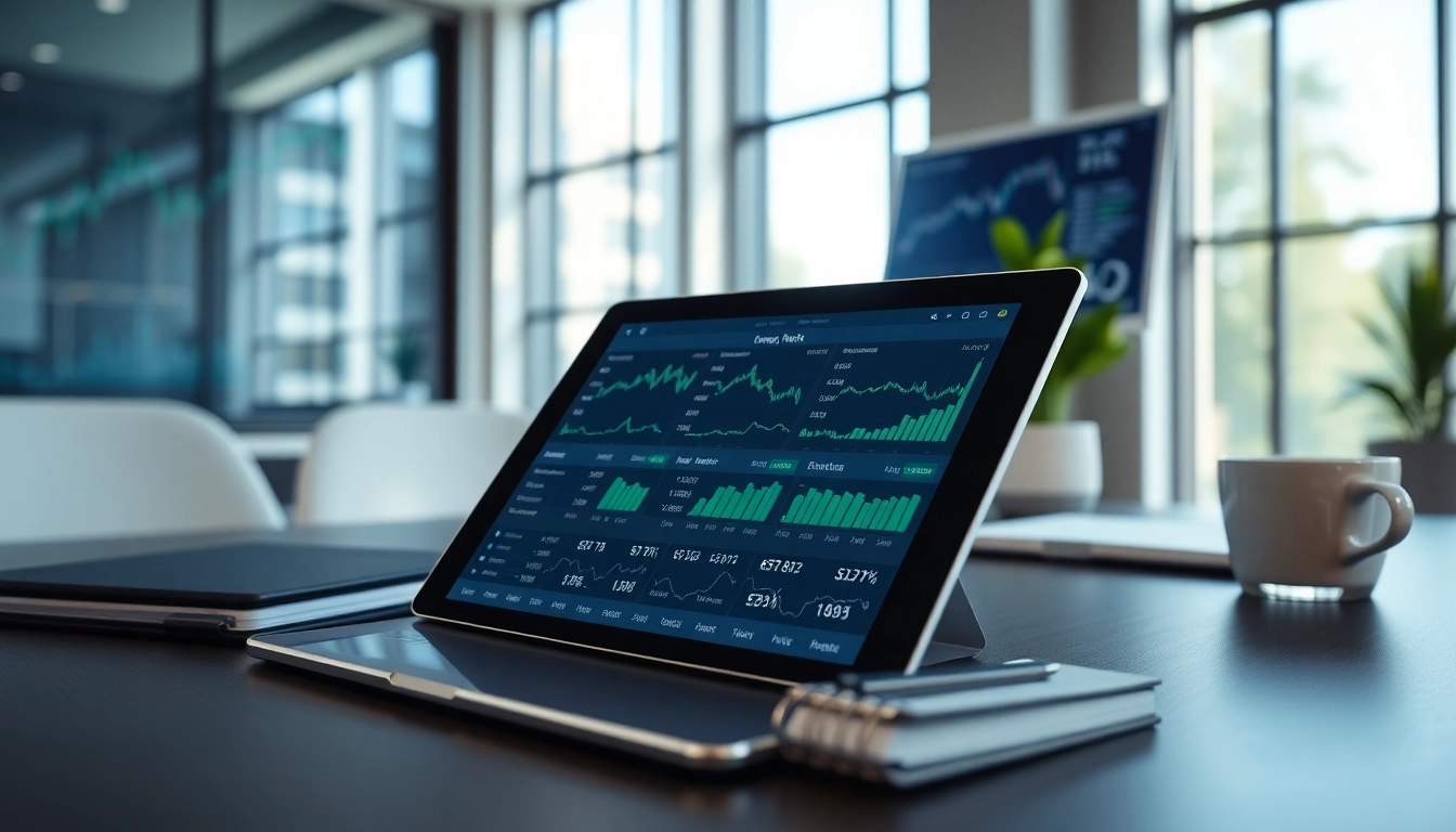 Analyse von ETF-Leistungsdaten auf einem modernen Tablet in einem professionellen Büro.
