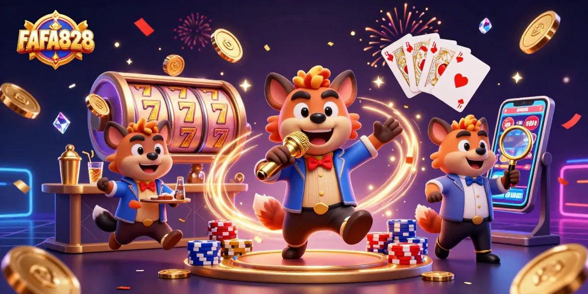 Engage with FAFA828's thrilling 3D gaming scene featuring hyenas in a vibrant casino atmosphere.