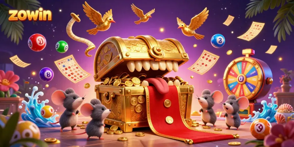 Zowin offers a dynamic casino experience featuring vibrant lottery balls and golden treasures appealing to adventurers.