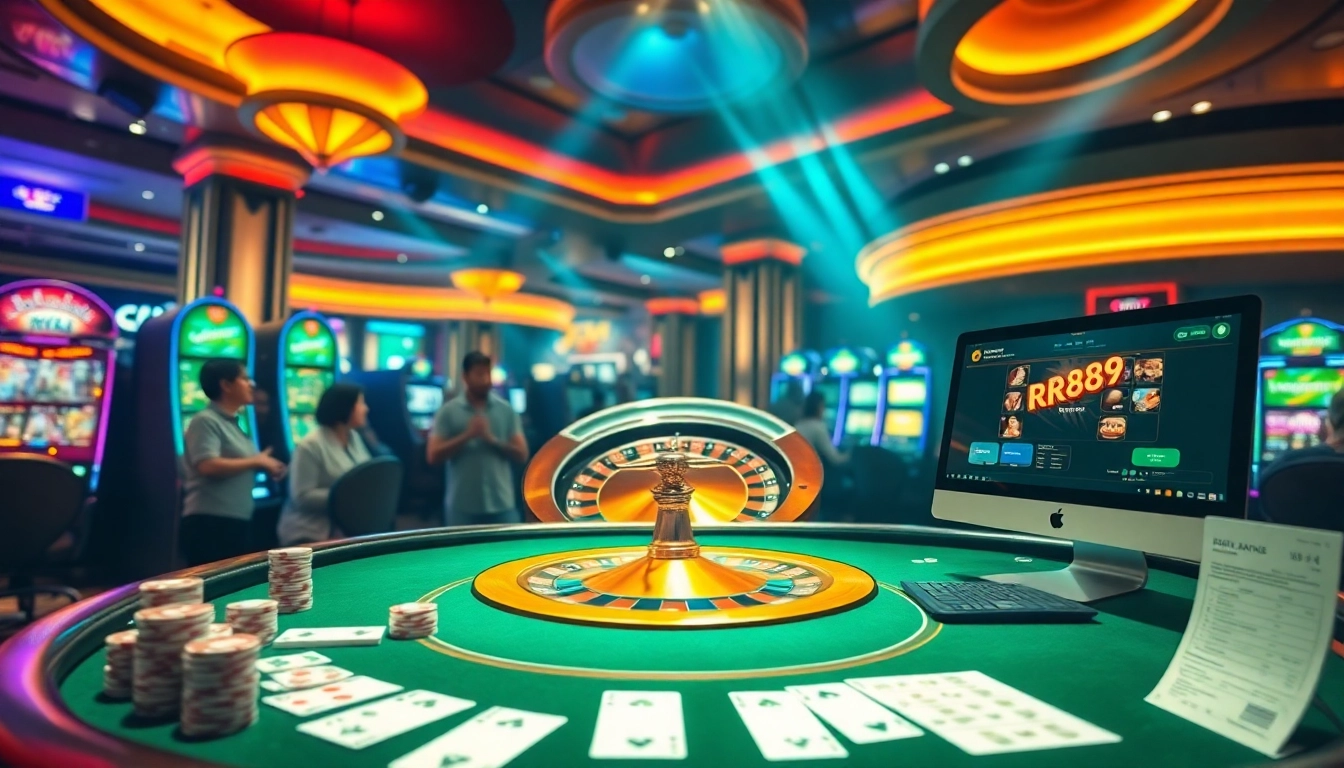 Players enjoying high-stakes gambling at a casino with roulette, poker, and online betting at https://rr88a.us.com/.