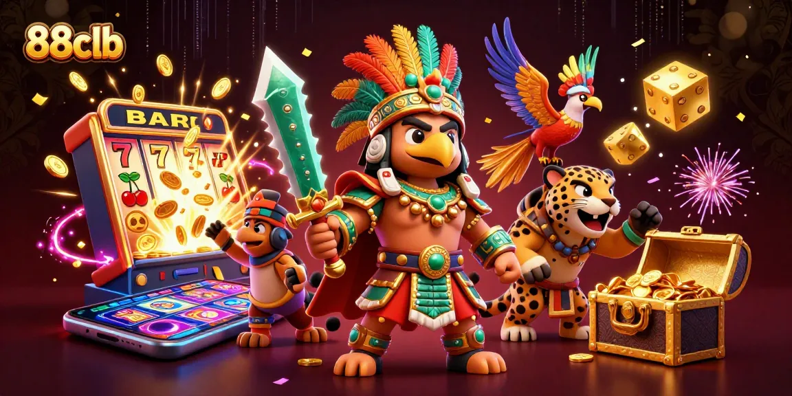 Spin the reels at 88clb with a celebratory explosion of jackpot coins and lucky symbols.