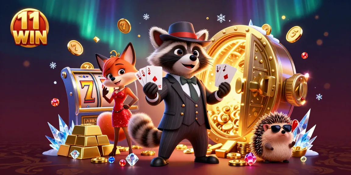 Experience the thrill of winning at 11 WIN with a 3D cartoon casino scene featuring exciting game elements.